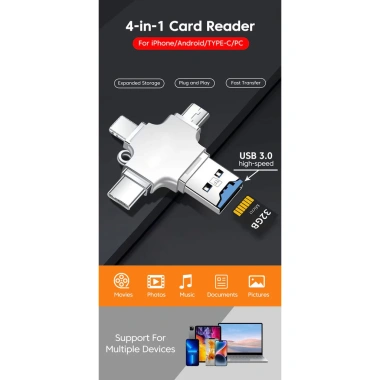 Đầu đọc thẻ TF đa giao diện USB 3.0 Type‑C, Lightning, Micro USB – Tốc độ nhanh, tương thích PC & điện thoại, giá 95.150₫