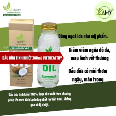 Dầu dừa tinh khiết Viethealthy 300ml - Uống, salad, dưỡng da, mi, ăn chay - Giá 99.000đ giảm từ 126.720đ