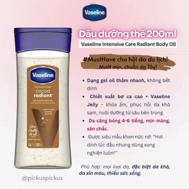 Dầu Dưỡng Thể Vaseline Cocoa Radiant Body Oil Chính Hãng Nhập Mỹ - Da Bóng Mịn, 79.000đ