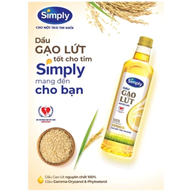 Dầu Gạo Lứt Simply 1L - Hỗ trợ tim mạch, giảm cân, giá chỉ 79.900₫