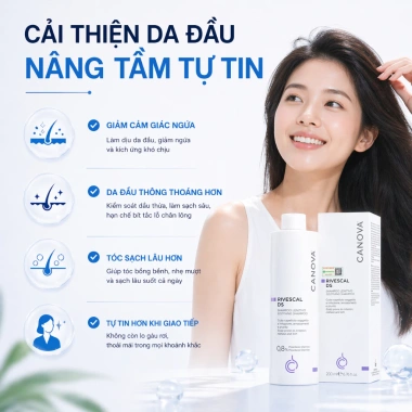 Dầu Gội CANOVA RIVESCAL DS - Sạch Gàu, Trị Nấm Da Đầu, Giảm Ngứa và Rụng Tóc, Giá 500k (Giảm 140k)