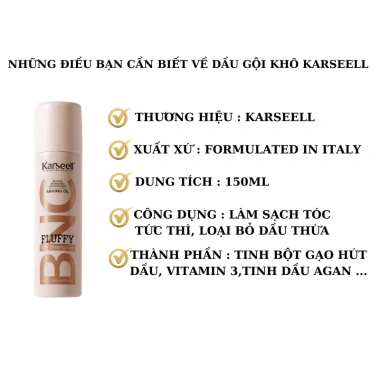 Dầu Gội Khô KARSEELL BNC 150ml - Tạo Phồng Cấp Tốc, Hút Dầu, Tươi Mới Mọi Lúc