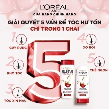 Dầu Gội L'oreal Paris Elseve Total 5 Filler Repairing 280ml/620ml - Phục hồi tóc hư tổn, giảm giá 145k 4 Dầu Gội L'oreal Paris Elseve Total 5 Filler Repairing 280ml/620ml - Phục hồi tóc hư tổn, giảm giá 145k 4