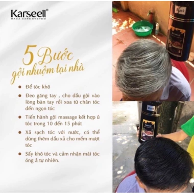 Dầu gội phủ bạc nhuộm tóc đen nâu thảo dược KARSEELL 500ml - Giá 165k, giảm từ 204,6k 5