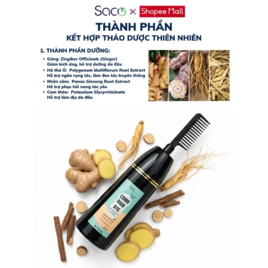 Dầu gội phủ bạc Saco 200ml - Nhuộm tóc thảo dược màu cơ bản, lược thông minh tiện lợi, giá ưu đãi 149k 3