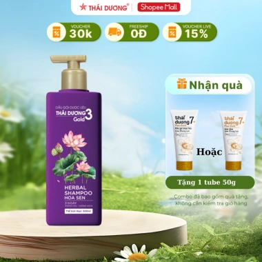 Dầu gội Thái Dương 3 GOLD Hoa Sen 500ml + Dầu xả 333ml, tặng Tube 7 Plus Gold 50g giảm 20%