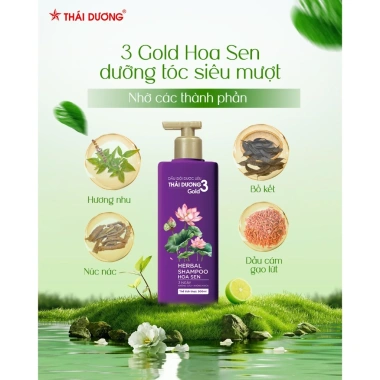 Dầu gội Thái Dương 3 GOLD Hoa Sen 500ml + Dầu xả 333ml, tặng Tube 7 Plus Gold 50g giảm 20%