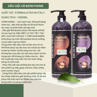Dầu Gội Xả BERDYWINS Argan Oil 1.000ml - Dưỡng ẩm, Phục hồi tóc khô xơ, Kích thích mọc tóc, Giá chỉ 270.000đ