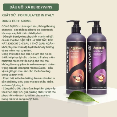 Dầu Gội Xả BERDYWINS Argan Oil 1.000ml - Dưỡng ẩm, Phục hồi tóc khô xơ, Kích thích mọc tóc, Giá chỉ 270.000đ