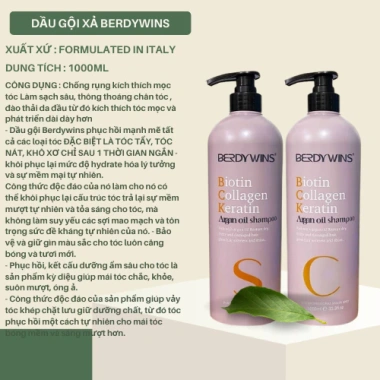 Dầu Gội Xả BERDYWINS Argan Oil 1.000ml - Dưỡng ẩm, Phục hồi tóc khô xơ, Kích thích mọc tóc, Giá chỉ 270.000đ