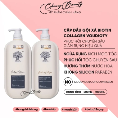 Dầu gội xả Biotin Collagen Voudioty giảm rụng tóc, phục hồi hư tổn, kiềm dầu, giảm gàu 500ml-1.000ml - 184k