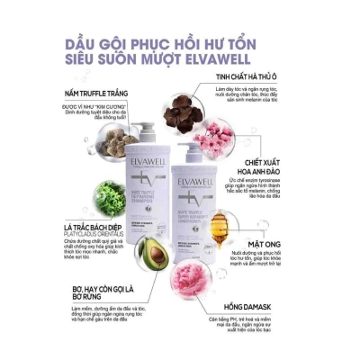 Dầu Gội Xả ELVAWELL White Truffle Super Repairing 500-1.000ml Màu Tím - Phục Hồi Suôn Mượt, Giá Ưu Đãi 300k