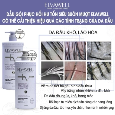 Dầu Gội Xả ELVAWELL White Truffle Super Repairing 500-1.000ml Màu Tím - Phục Hồi Suôn Mượt, Giá Ưu Đãi 300k
