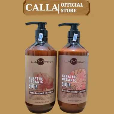 Dầu Gội Xả Keratin Lambor 1.000ml*2 - Sạch Gàu, Chống Gãy Rụng, Phục Hồi Nang Tóc