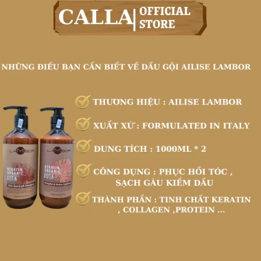 Dầu Gội Xả Keratin Lambor 1.000ml*2 - Sạch Gàu, Chống Gãy Rụng, Phục Hồi Nang Tóc