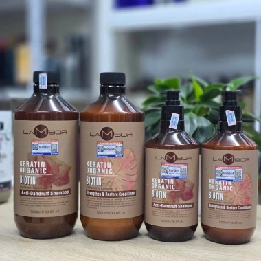 Dầu Gội Xả Keratin Lambor 1.000ml*2 - Sạch Gàu, Chống Gãy Rụng, Phục Hồi Nang Tóc