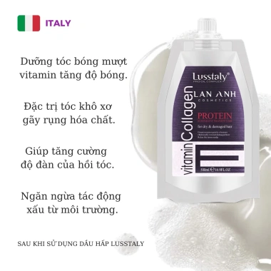 Dầu gội & xả Lusstaly Collagen Vitamin E 800ml - Hấp, tóc hư tổn, giảm gãy rụng, 20.000