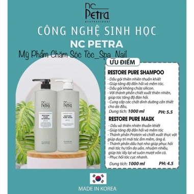 Dầu gội xả NC Petra Restore Pure Phục hồi tóc hư tổn suôn mượt công nghệ sinh học giảm giá 22% chỉ 825.000₫