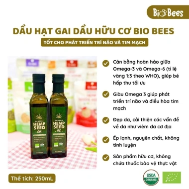 Dầu Hạt Gai Hữu Cơ BioBees 250ml - Dầu ăn dặm cho bé, giá ưu đãi 269.000₫