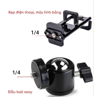 Đầu kẹp 2in1 cho điện thoại và máy tính bảng - Chuẩn ốc 1/4, gắn tripod ổn định, độ bám cao, dễ lắp đặt, giảm giá mạnh, siêu rẻ