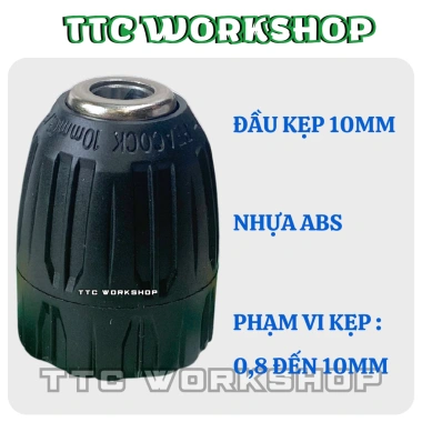 Đầu kẹp máy khoan pin 10mm Autolock nhựa ABS bền bì, công suất cao, giá 34.000 VND