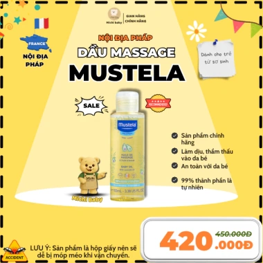 Dầu Massage Mustela Baby Oil 100ml cho Trẻ Sơ Sinh - 99% Tự Nhiên, Giá 398.000 VND Dầu Massage Mustela Baby Oil 100ml cho Trẻ Sơ Sinh - 99% Tự Nhiên, Giá 398.000 VND