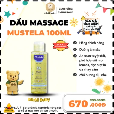 Dầu Massage Mustela Baby Oil 100ml cho Trẻ Sơ Sinh - 99% Tự Nhiên, Giá 398.000 VND 2 Dầu Massage Mustela Baby Oil 100ml cho Trẻ Sơ Sinh - 99% Tự Nhiên, Giá 398.000 VND 2