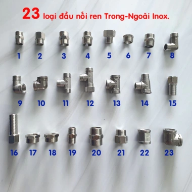 Đầu nối ren trong ngoài inox 23 loại - Kép inox, inox 21/27/34, giảm giá chỉ 15.500đ