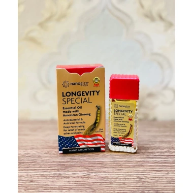 Dầu nóng sâm Longevity Special 21ml Mỹ - Nanogize tăng sức khỏe, giảm mệt mỏi, giảm đau, giá ưu đãi 540k