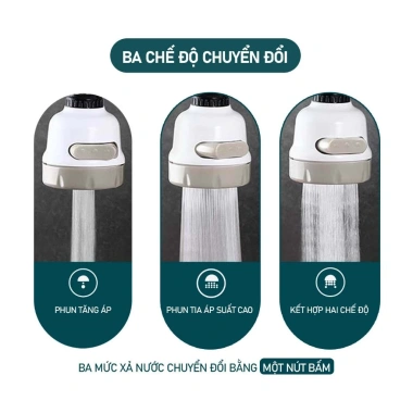 Đầu tăng áp 3 chế độ phun cho vòi bồn rửa, xoay 360 độ màu trắng sữa giá 30.000₫