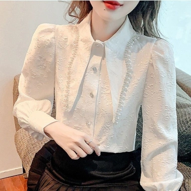 Đầu Thu Nữ Pháp Ngọt Ngào – Áo Sơ Mi Trắng Cổ Phồng Dài Tay, Giá 288.567₫