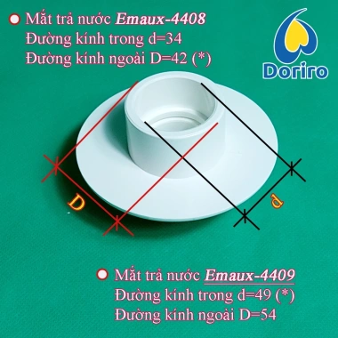 Đầu trả nước hồ bơi Emaux-4.408 mặt lồi 90mm, kết nối ống fi 42mm - 128.000₫