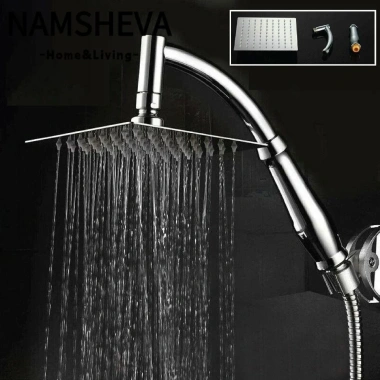 Đầu vòi hoa sen NAMSHEVA thép không gỉ vuông 20mm, áp suất cao, cánh tay mở rộng - Giá ưu đãi 135k