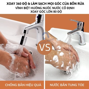 Đầu vòi rửa chén tăng áp 360 độ xoay, chống bắn, 2 chế độ phun - tặng ren 6 món, 89.000₫