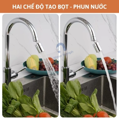 Đầu vòi rửa chén tăng áp 360 độ xoay, chống bắn, 2 chế độ phun - tặng ren 6 món, 89.000₫