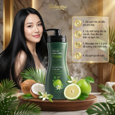 Dầu xả thiên nhiên Tadavina 500ml - Chiết xuất hoa bưởi hồng & dầu dừa, tóc óng mượt, mềm mại, ngừa gãy rụng - 285k