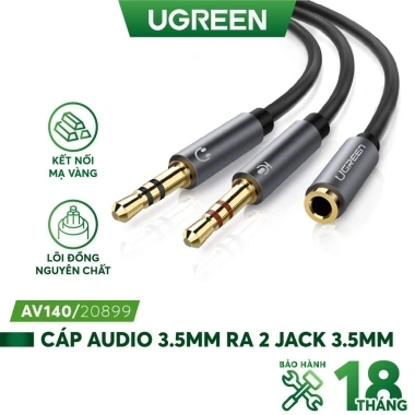 Dây Audio UGREEN AV140 3.5mm sang Mic & Tai nghe, cắm mạ vàng, bảo hành 18t, 76.000₫ 10