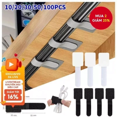 Dây Buộc Tái Sử Dụng 10 chiếc, Tự Dính, Điều Chỉnh, Sắp Xếp Bàn Làm Việc - 39.600đ