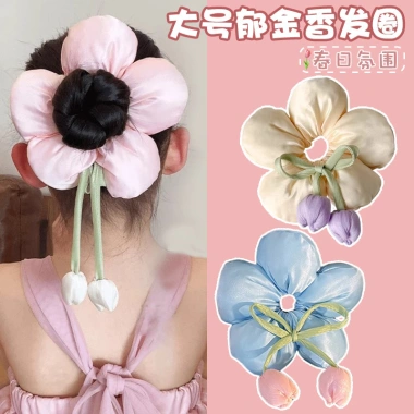 Dây buộc tóc hoa Tulip lớn 5 cách Hàn Quốc - Vòng xốp siêu mềm, giá chỉ 42.000 VND 2