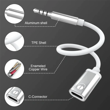 Dây cáp âm thanh 3,5mm sang Type C - Chuyển đổi Jack cho MP3, Laptop, Tablet, 49.920₫