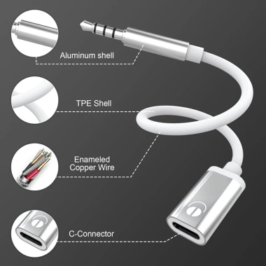 Dây cáp âm thanh 3,5mm sang Type C - Chuyển đổi Jack cho MP3, Laptop, Tablet, 49.920₫