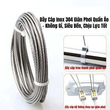 Dây Cáp Giàn Phơi Thông Minh Inox 304 1.5mm - Không Gỉ Chịu Lực Không Rối - 18.995₫