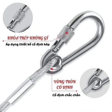 Dây Cáp Inox 4.6m Bọc PVC 5mm - Móc Carabiner Đa Năng Phơi Đồ, Treo Võng, Cố Định, Giá chỉ 79.000 VND 4
