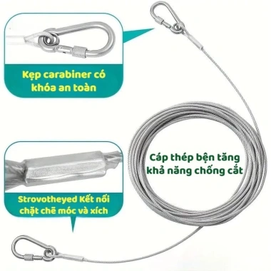 Dây Cáp Inox 4.6m Bọc PVC 5mm - Móc Carabiner Đa Năng Phơi Đồ, Treo Võng, Cố Định, Giá chỉ 79.000 VND 7