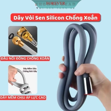 Dây cấp nước vòi sen silicon chống xoắn, chống cháy nổ - TPR thực phẩm, an toàn da, 69.000₫