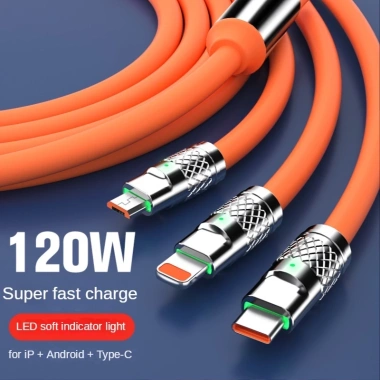 Dây Cáp Sạc 3 Đầu 6A 120W Hợp Kim Kẽm và Silicon An Toàn Chống Dối Giá 25.000