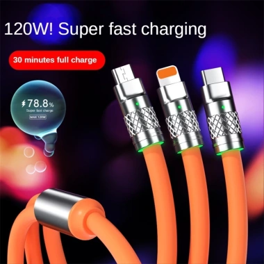 Dây Cáp Sạc 3 Đầu 6A 120W Hợp Kim Kẽm và Silicon An Toàn Chống Dối Giá 25.000