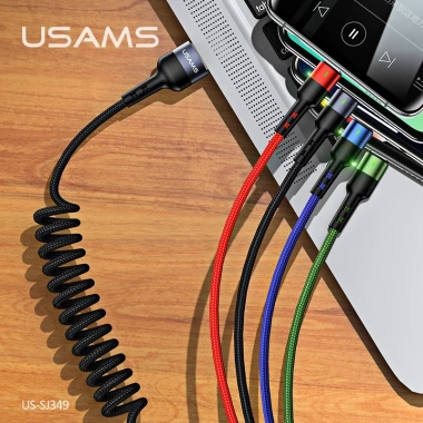 Dây cáp sạc 4 trong 1 USAMS 2A nhanh, truyền dữ liệu Micro USB & Type‑C IP68