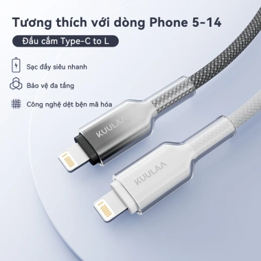 Dây cáp sạc nhanh 27W PD dệt bện KUULAA Type C‑L tương thích iPhone 14/13/12/11/X/XR - 99.000₫