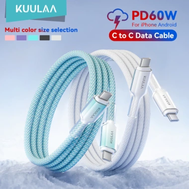 Dây cáp sạc nhanh 60W PD dệt bện KUULAA Type C‑C, tương thích iPhone, Huawei, Xiaomi, Samsung, OPPO, Vivo giá 40.799 VND